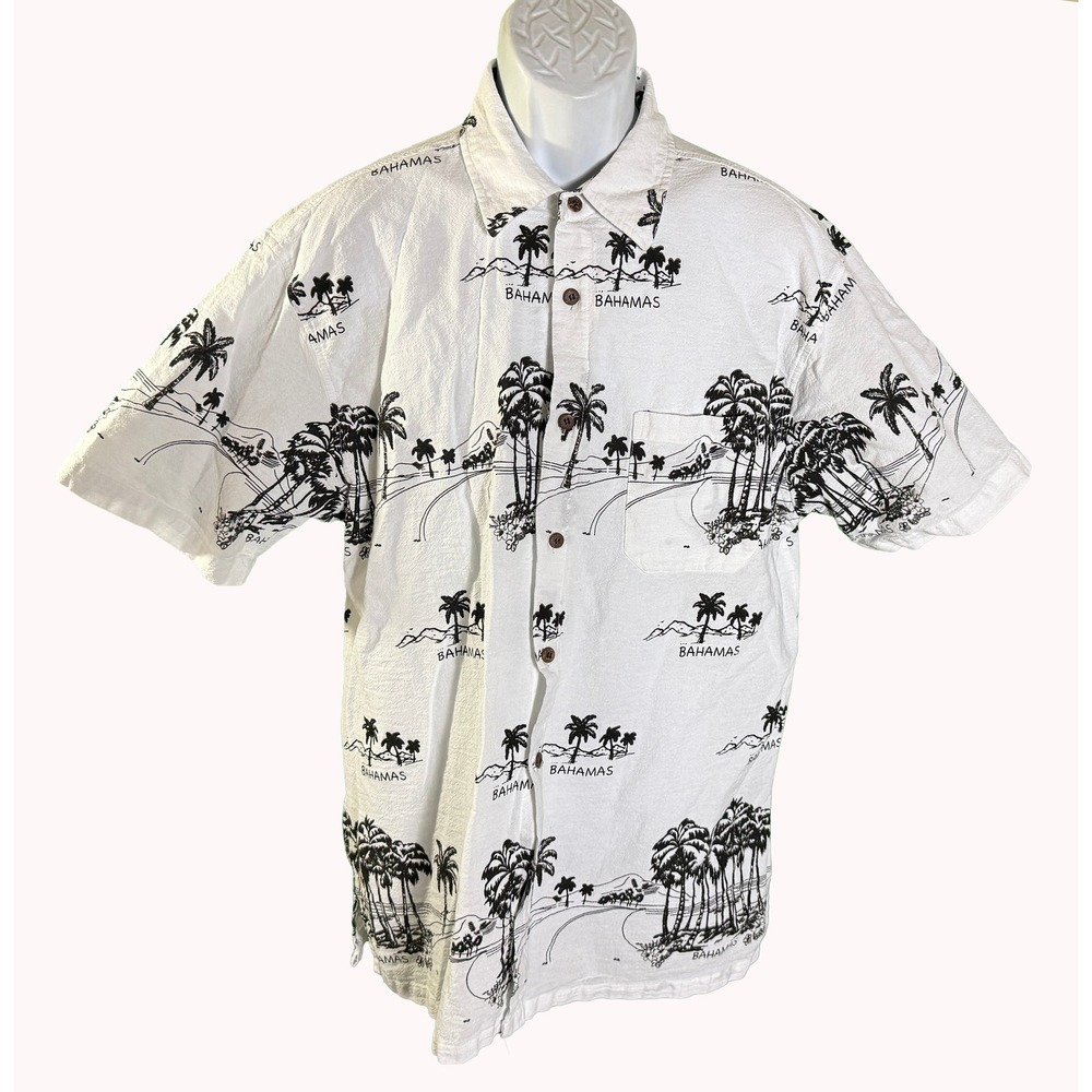 Banana Bay Button Down Shirt Mens 2XL White Bahamas Palm Tree Tropical Cotton